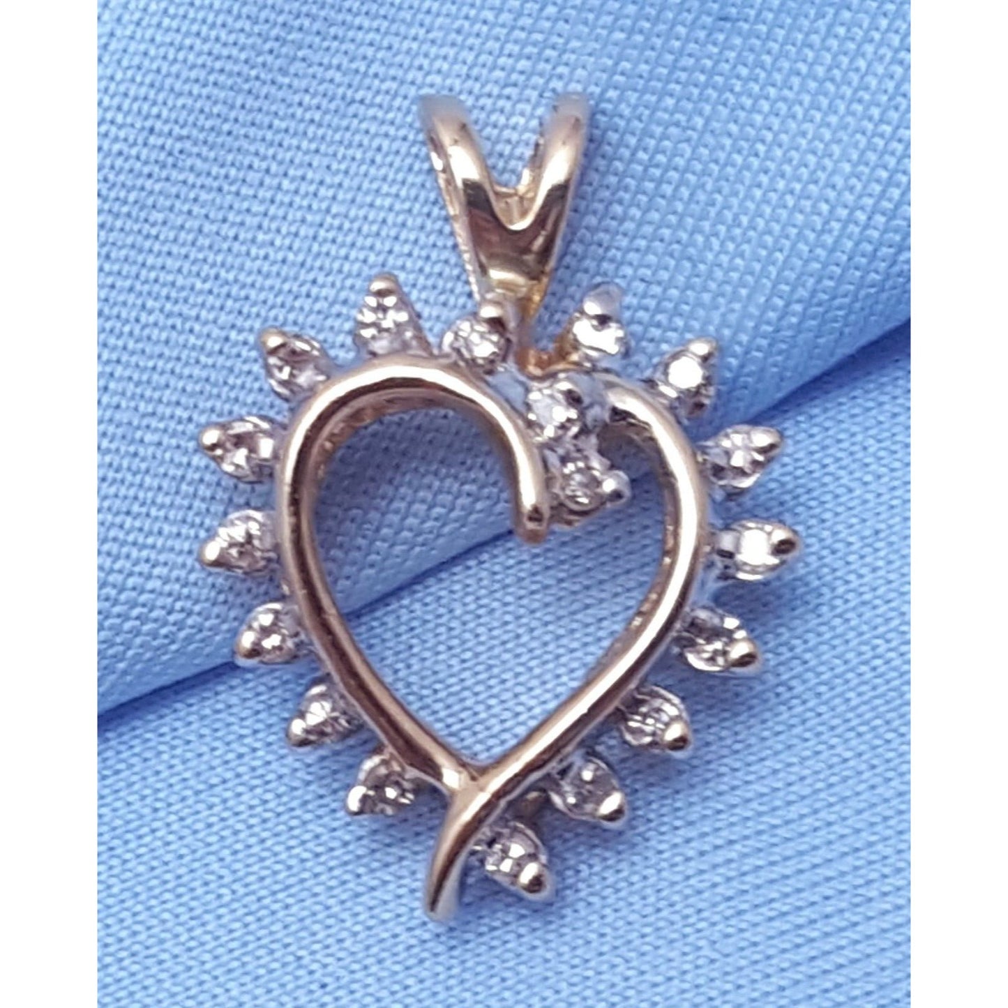 14K Solid Yellow Gold Diamond Open Heart Charm Pendant