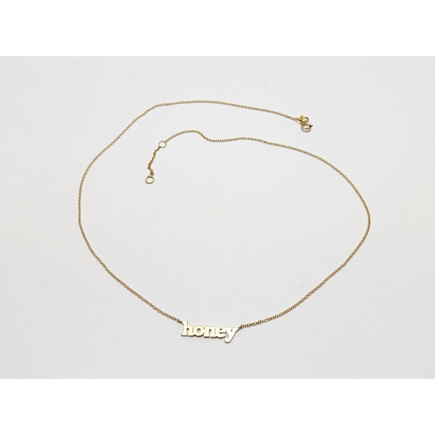 14K Yellow Gold Resizable Link Chain Necklace with Initial "Honey" Charm Pendant
