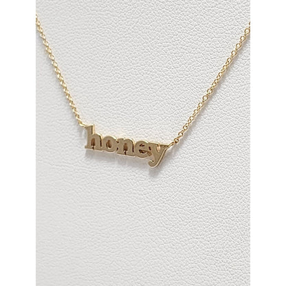 14K Yellow Gold Resizable Link Chain Necklace with Initial "Honey" Charm Pendant