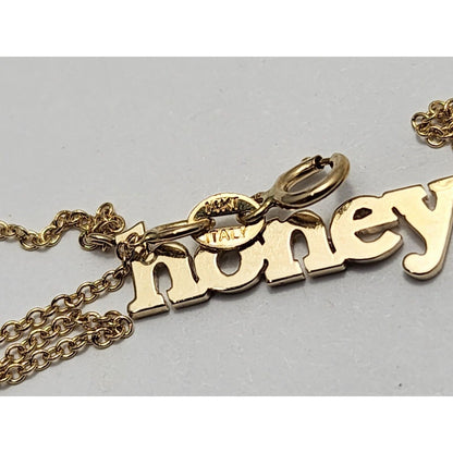 14K Yellow Gold Resizable Link Chain Necklace with Initial "Honey" Charm Pendant