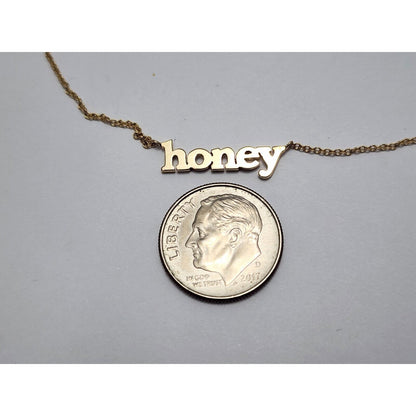 14K Yellow Gold Resizable Link Chain Necklace with Initial "Honey" Charm Pendant