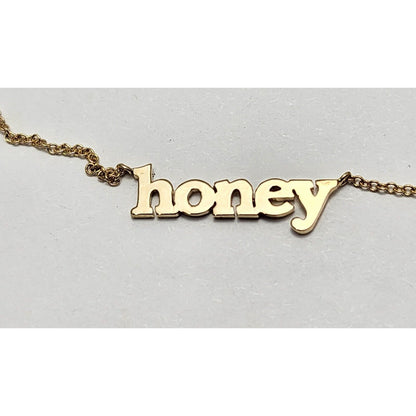14K Yellow Gold Resizable Link Chain Necklace with Initial "Honey" Charm Pendant