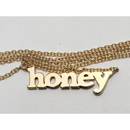 14K Yellow Gold Resizable Link Chain Necklace with Initial "Honey" Charm Pendant