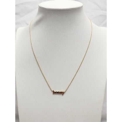 14K Yellow Gold Resizable Link Chain Necklace with Initial "Honey" Charm Pendant