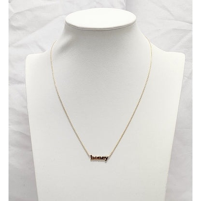 14K Yellow Gold Resizable Link Chain Necklace with Initial "Honey" Charm Pendant