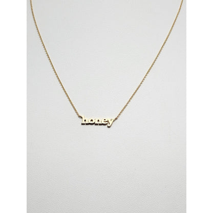 14K Yellow Gold Resizable Link Chain Necklace with Initial "Honey" Charm Pendant