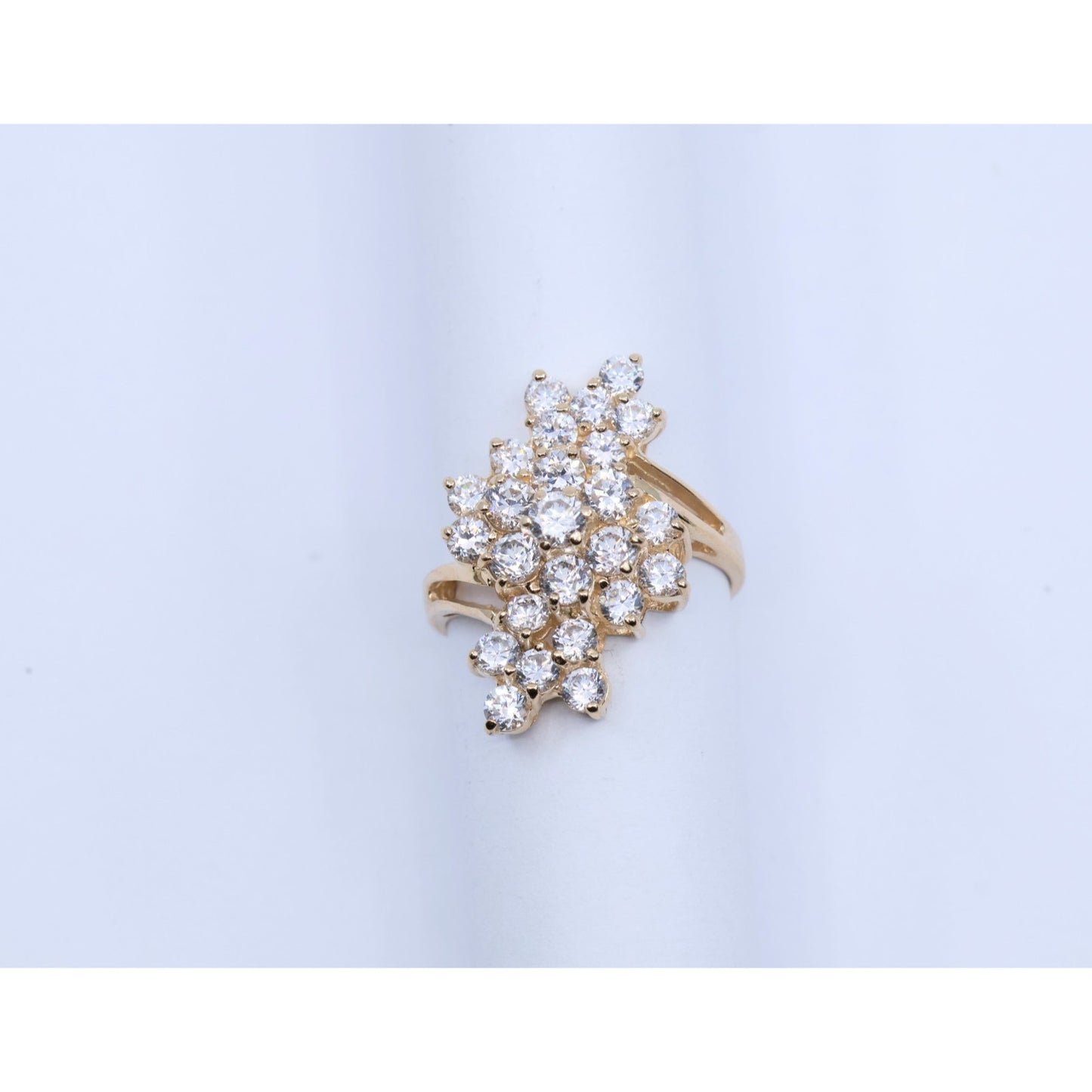 14K Yellow Gold CZ Cluster Statement Ring