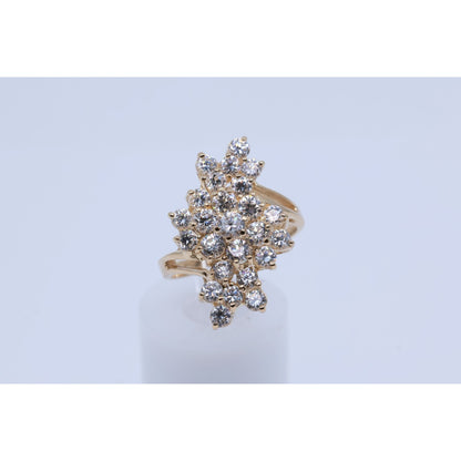 14K Yellow Gold CZ Cluster Statement Ring