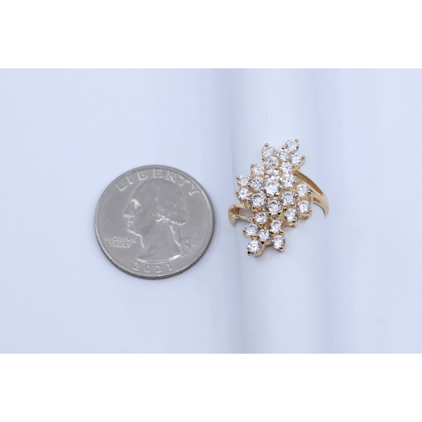 14K Yellow Gold CZ Cluster Statement Ring