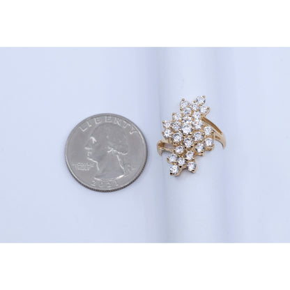 14K Yellow Gold CZ Cluster Statement Ring