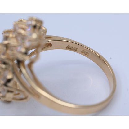 14K Yellow Gold CZ Cluster Statement Ring