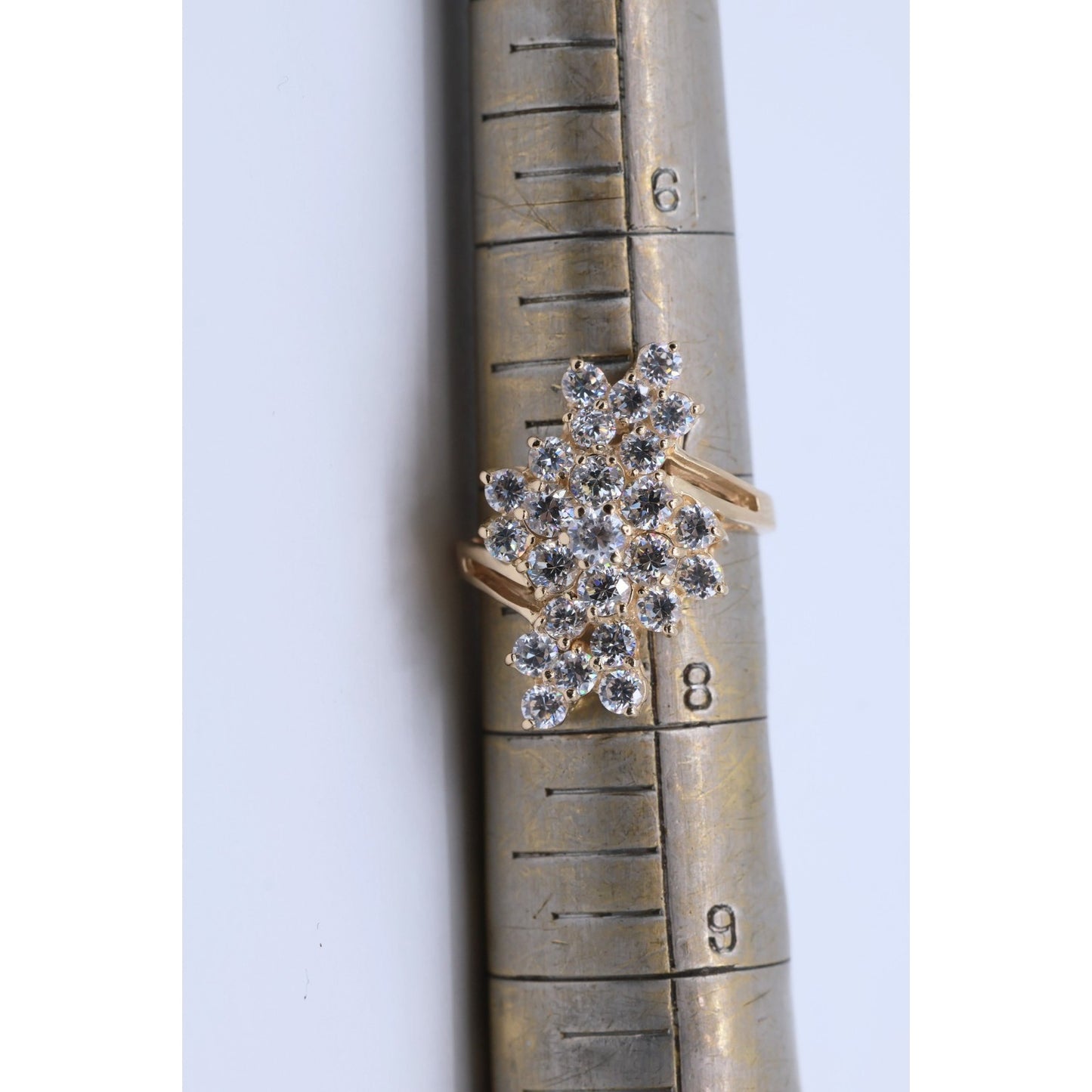 14K Yellow Gold CZ Cluster Statement Ring