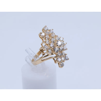 14K Yellow Gold CZ Cluster Statement Ring