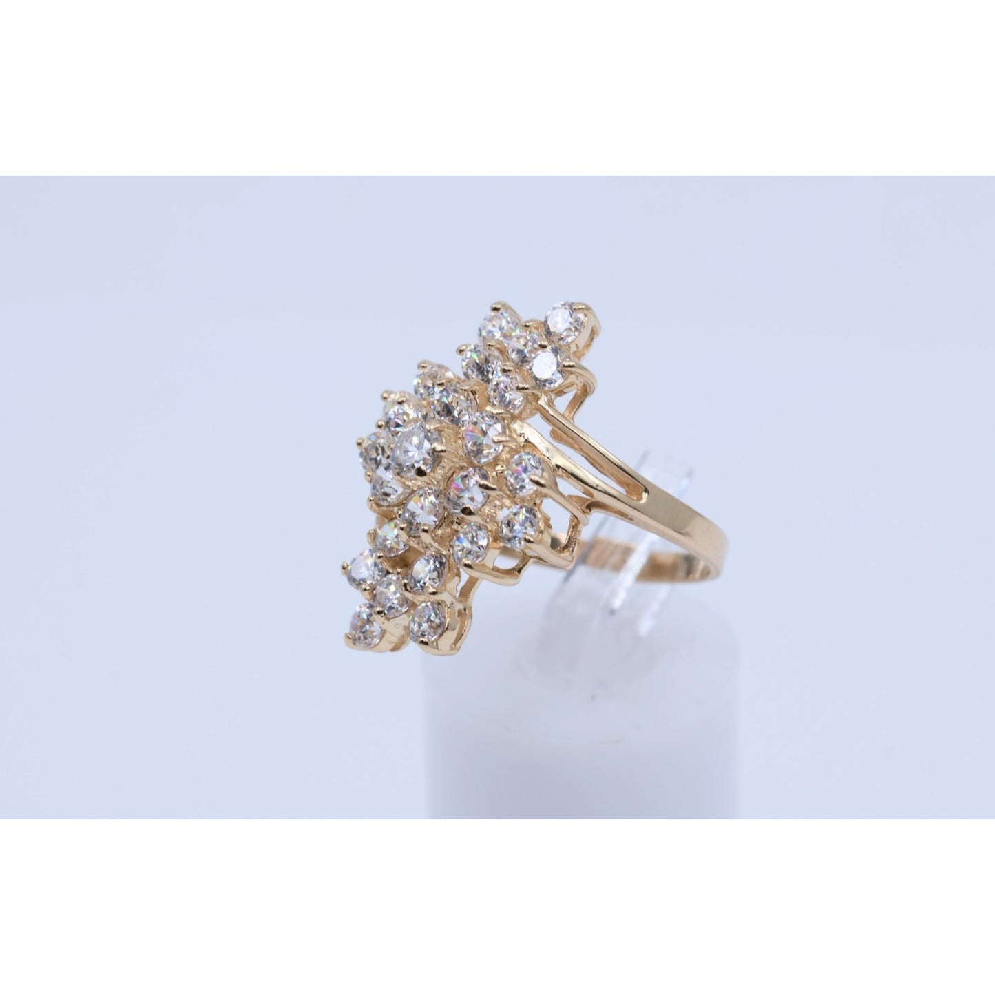 14K Yellow Gold CZ Cluster Statement Ring