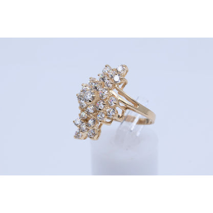 14K Yellow Gold CZ Cluster Statement Ring