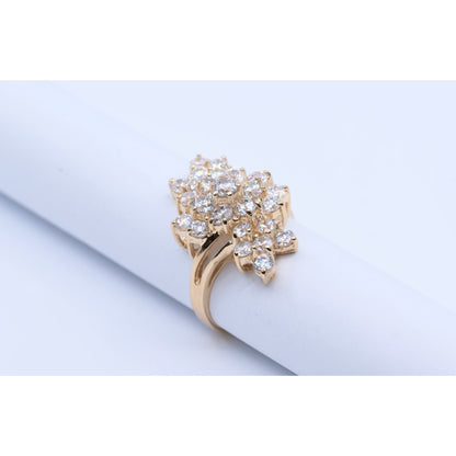14K Yellow Gold CZ Cluster Statement Ring