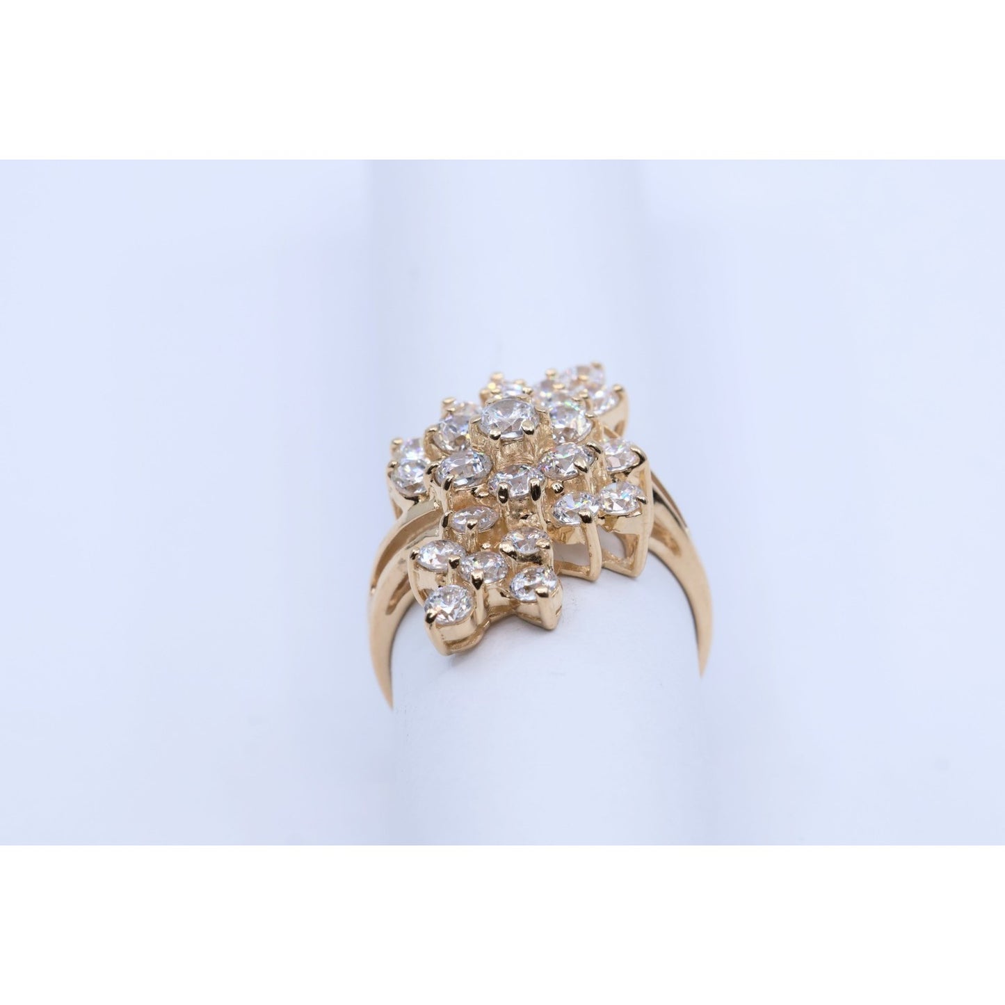 14K Yellow Gold CZ Cluster Statement Ring