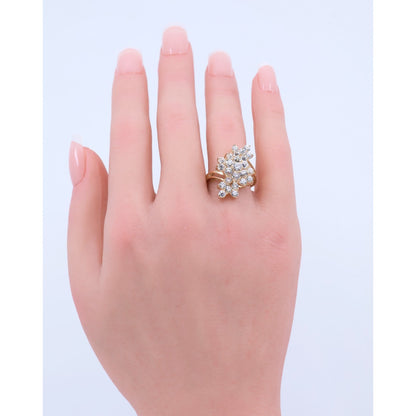 14K Yellow Gold CZ Cluster Statement Ring