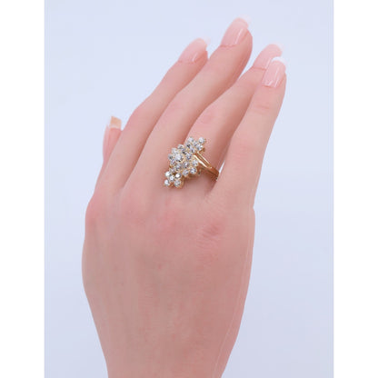 14K Yellow Gold CZ Cluster Statement Ring