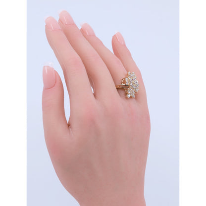 14K Yellow Gold CZ Cluster Statement Ring