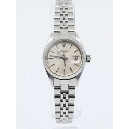 Vintage Rolex Oyster Perpetual Date 6924 Ladies 26mm Silver Dial Jubilee Watch