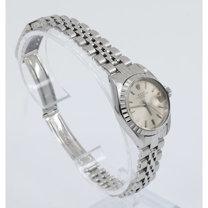 Vintage Rolex Oyster Perpetual Date 6924 Ladies 26mm Silver Dial Jubilee Watch