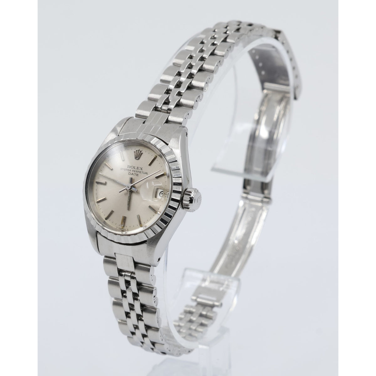 Vintage Rolex Oyster Perpetual Date 6924 Ladies 26mm Silver Dial Jubilee Watch