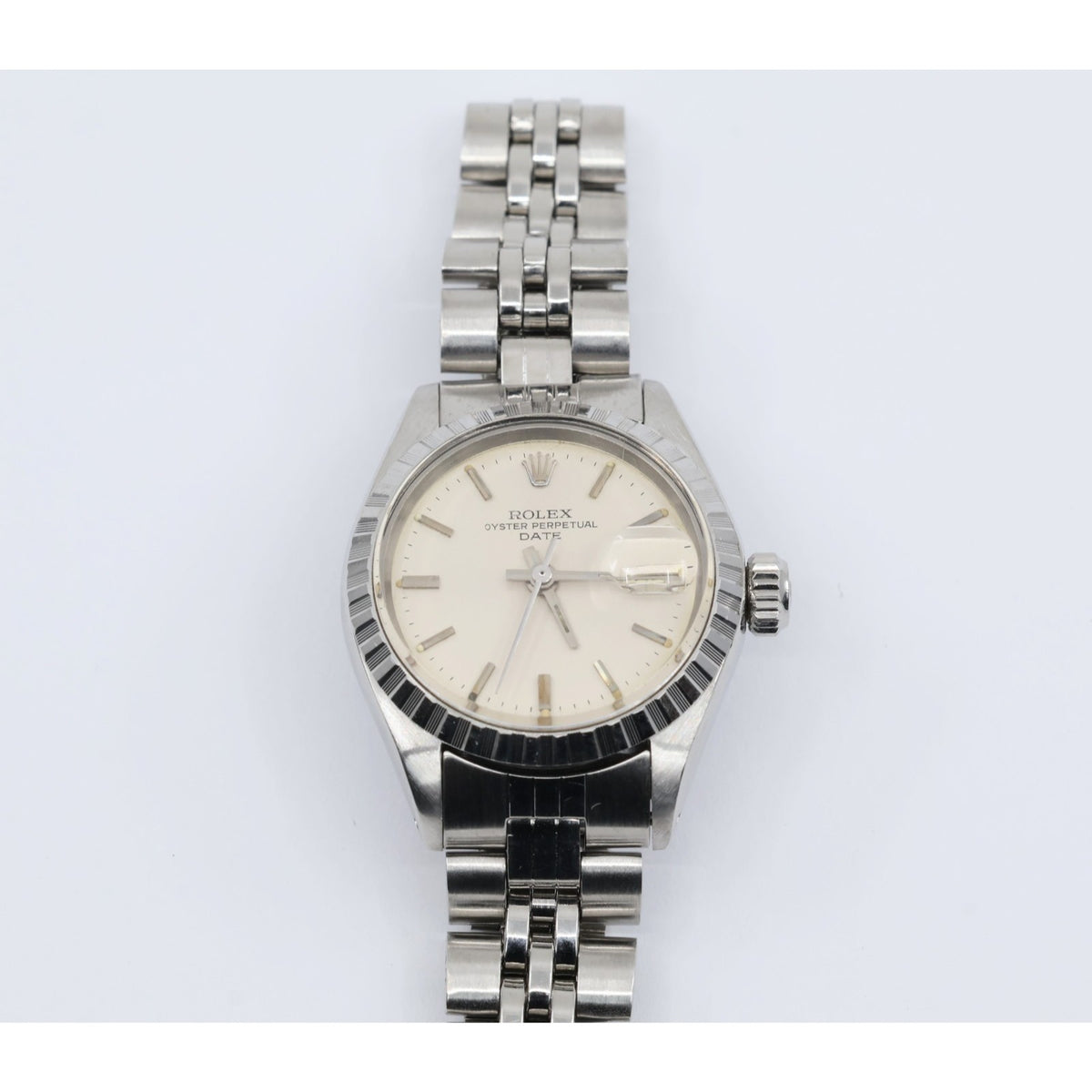 Vintage Rolex Oyster Perpetual Date 6924 Ladies 26mm Silver Dial Jubilee Watch