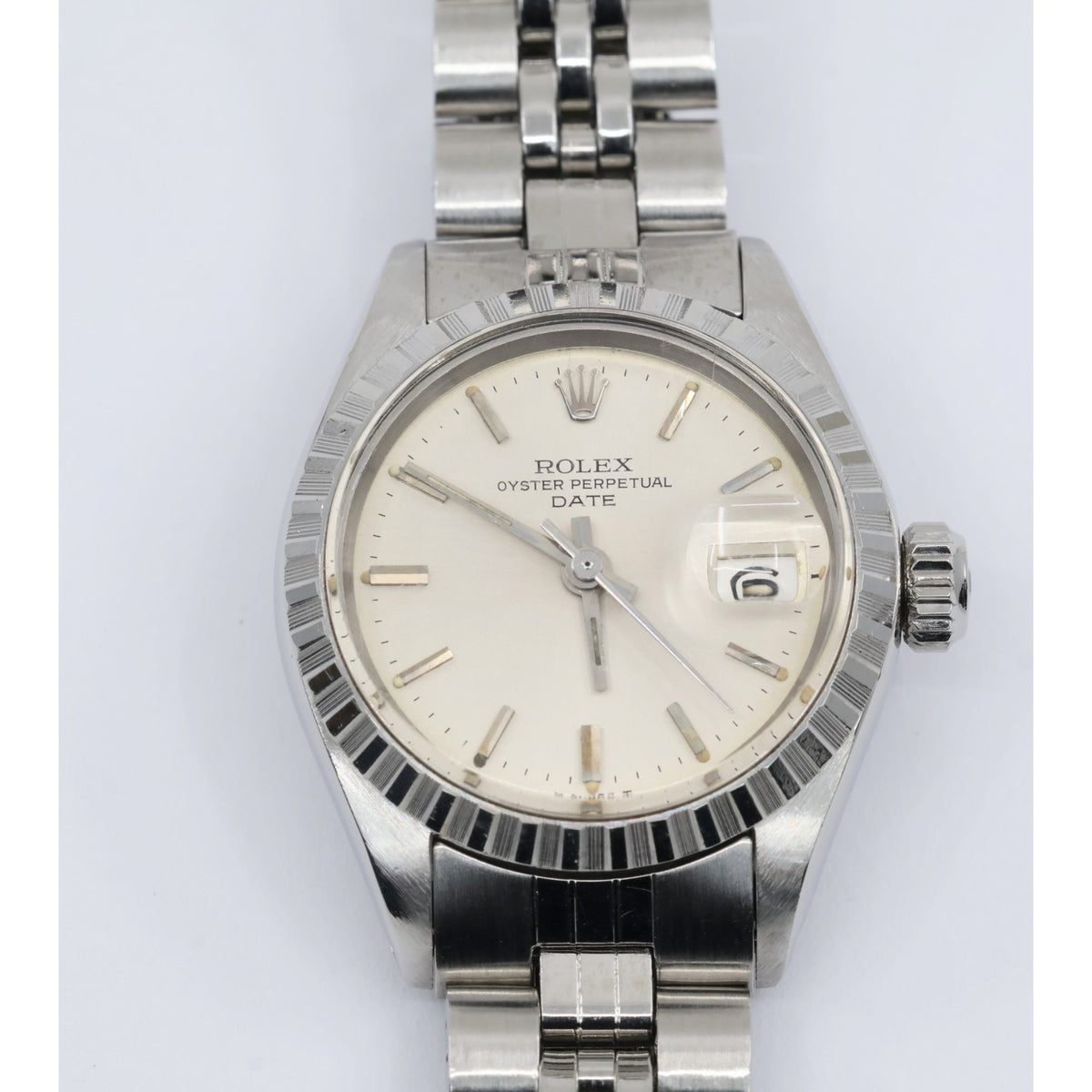 Vintage Rolex Oyster Perpetual Date 6924 Ladies 26mm Silver Dial Jubilee Watch