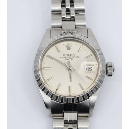 Vintage Rolex Oyster Perpetual Date 6924 Ladies 26mm Silver Dial Jubilee Watch
