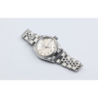 Vintage Rolex Oyster Perpetual Date 6924 Ladies 26mm Silver Dial Jubilee Watch