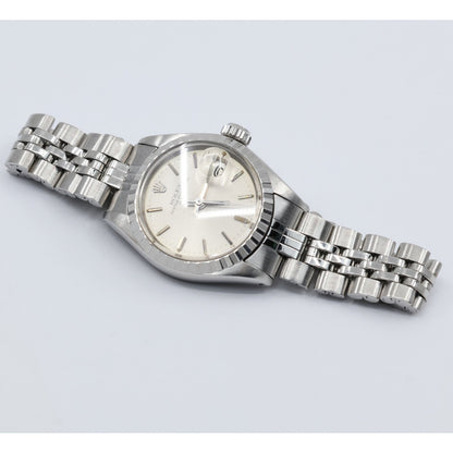 Vintage Rolex Oyster Perpetual Date 6924 Ladies 26mm Silver Dial Jubilee Watch
