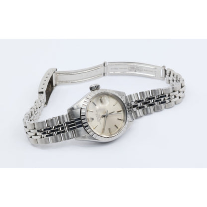 Vintage Rolex Oyster Perpetual Date 6924 Ladies 26mm Silver Dial Jubilee Watch