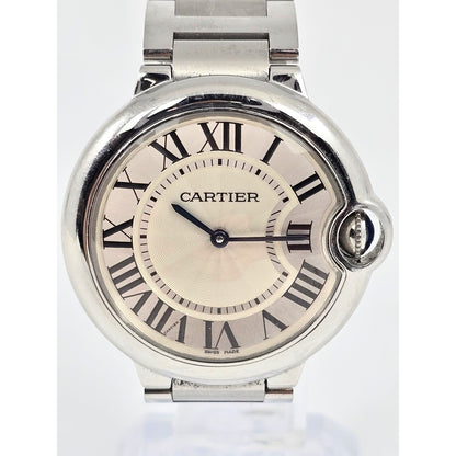 Cartier Ballon Bleu Roman Numeral 36mm Quartz Stainless Steel Wrist Watch 3005
