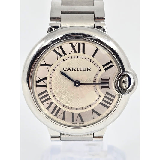 Cartier Ballon Bleu Roman Numeral 36mm Quartz Stainless Steel Wrist Watch 3005