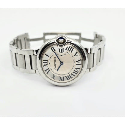 Cartier Ballon Bleu Roman Numeral 36mm Quartz Stainless Steel Wrist Watch 3005