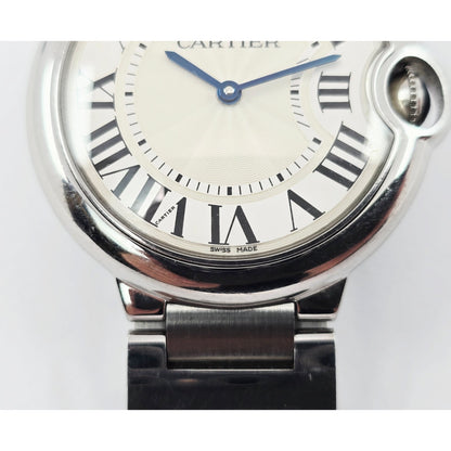 Cartier Ballon Bleu Roman Numeral 36mm Quartz Stainless Steel Wrist Watch 3005