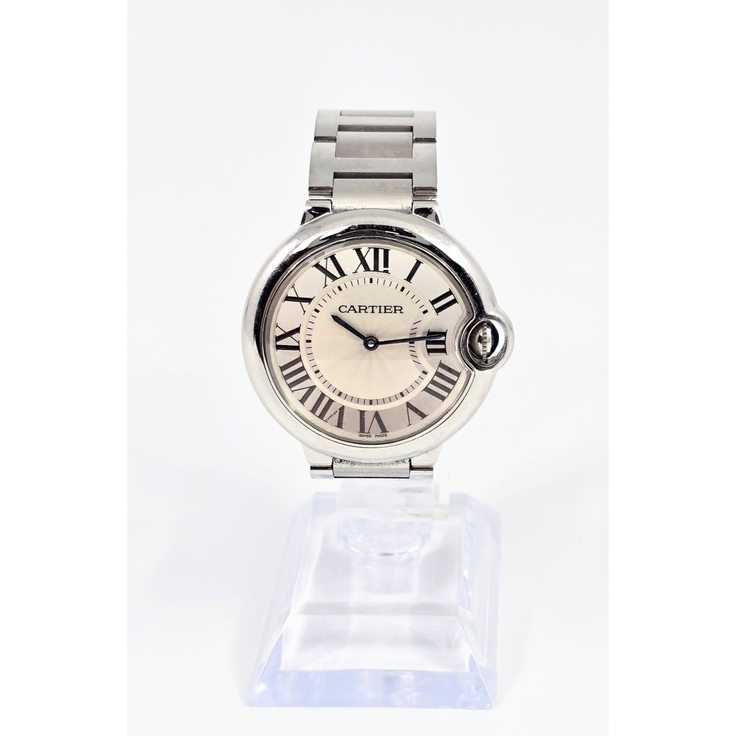 Cartier Ballon Bleu Roman Numeral 36mm Quartz Stainless Steel Wrist Watch 3005