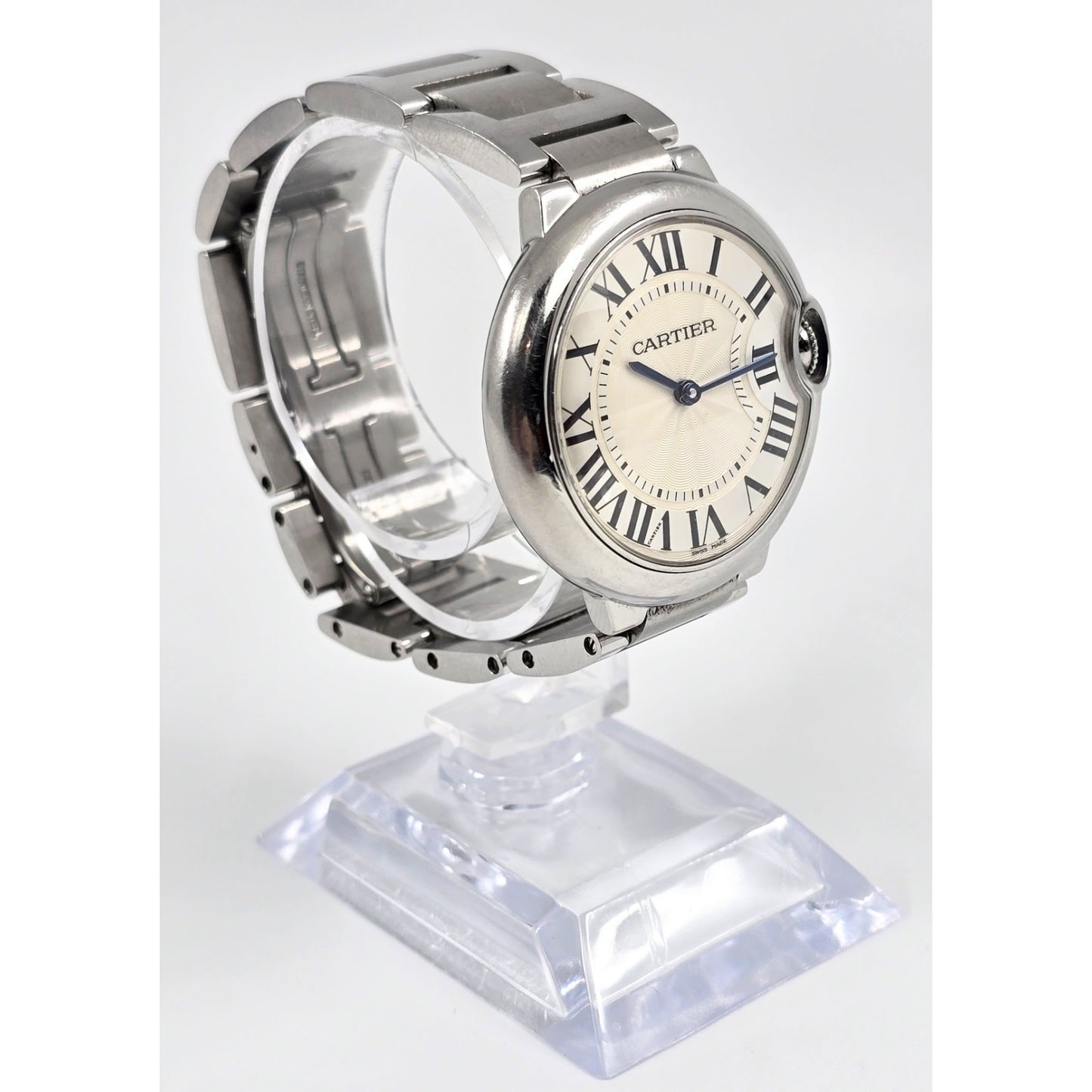 Cartier Ballon Bleu Roman Numeral 36mm Quartz Stainless Steel Wrist Watch 3005