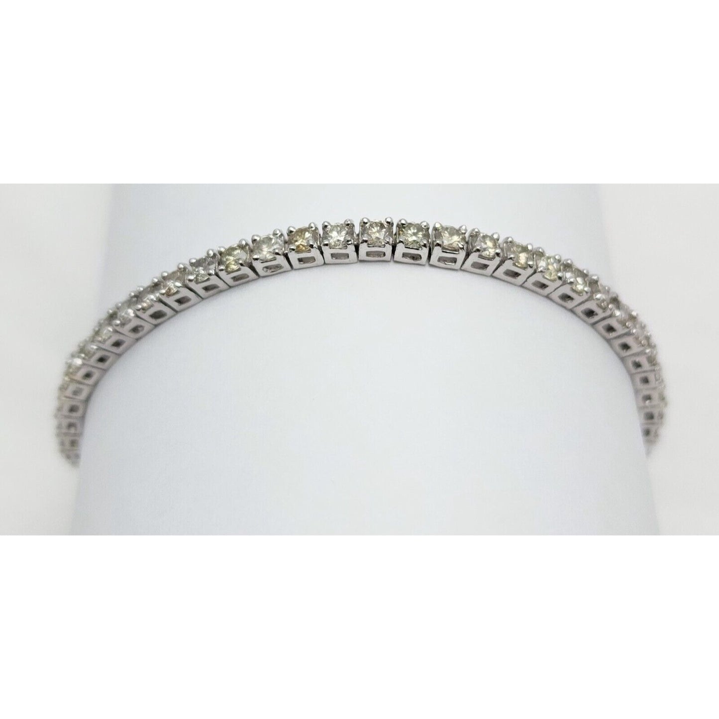 14K Solid White Gold Round Cut Diamond Tennis Link Bracelet