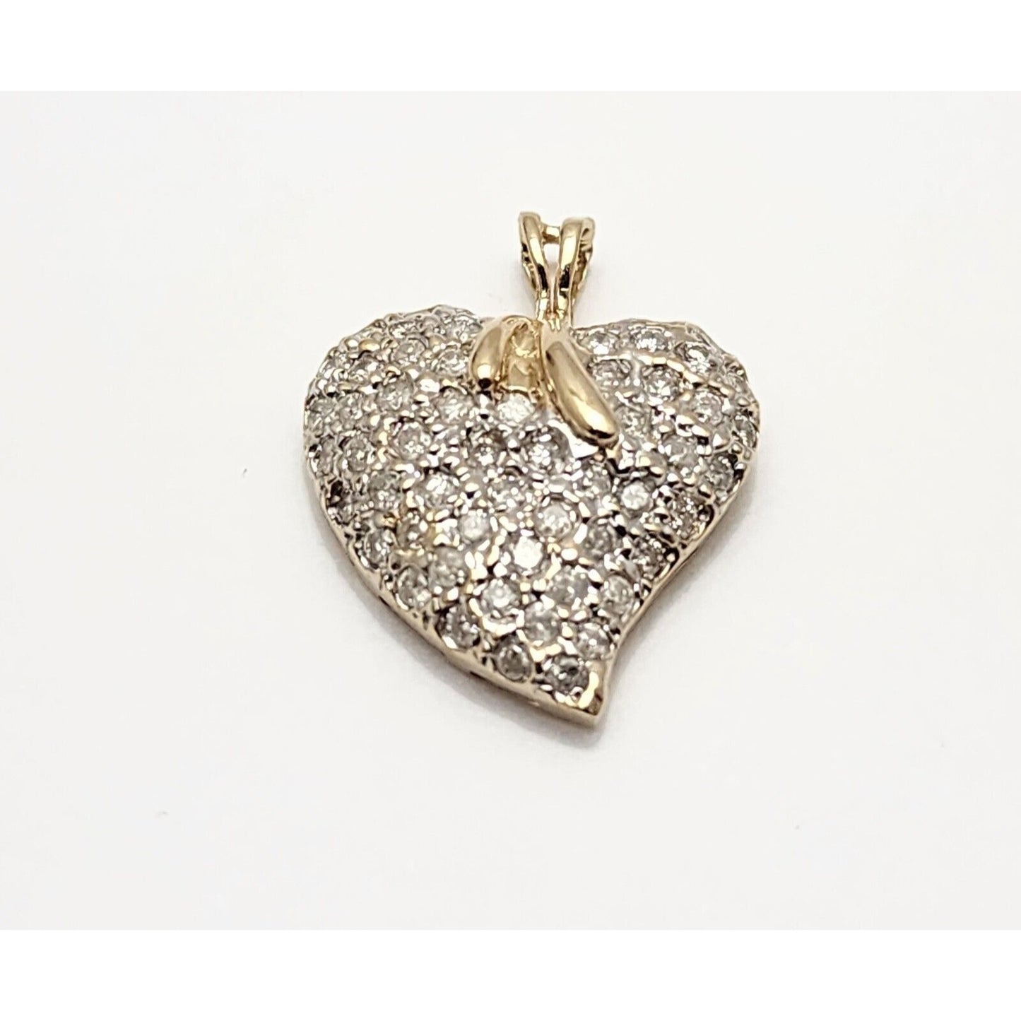 14K Yellow Gold Diamond Puffy Heart Charm Pendant