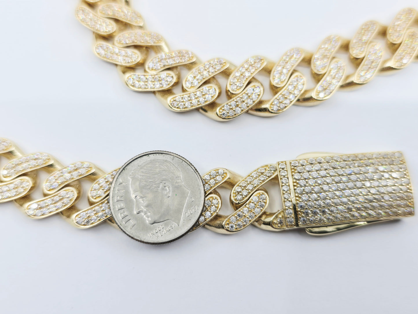 Large 14K Yellow Gold Cuban Link CZ Chain Necklace