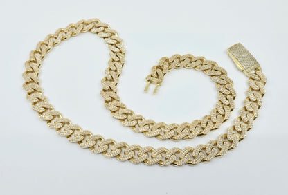 Large 14K Yellow Gold Cuban Link CZ Chain Necklace
