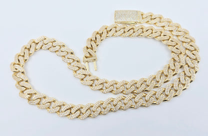 Large 14K Yellow Gold Cuban Link CZ Chain Necklace