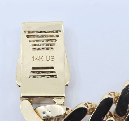 Large 14K Yellow Gold Cuban Link CZ Chain Necklace