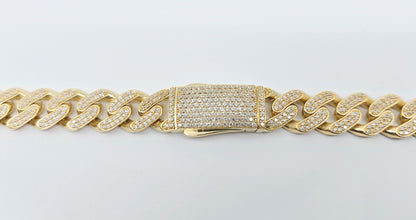 Large 14K Yellow Gold Cuban Link CZ Chain Necklace