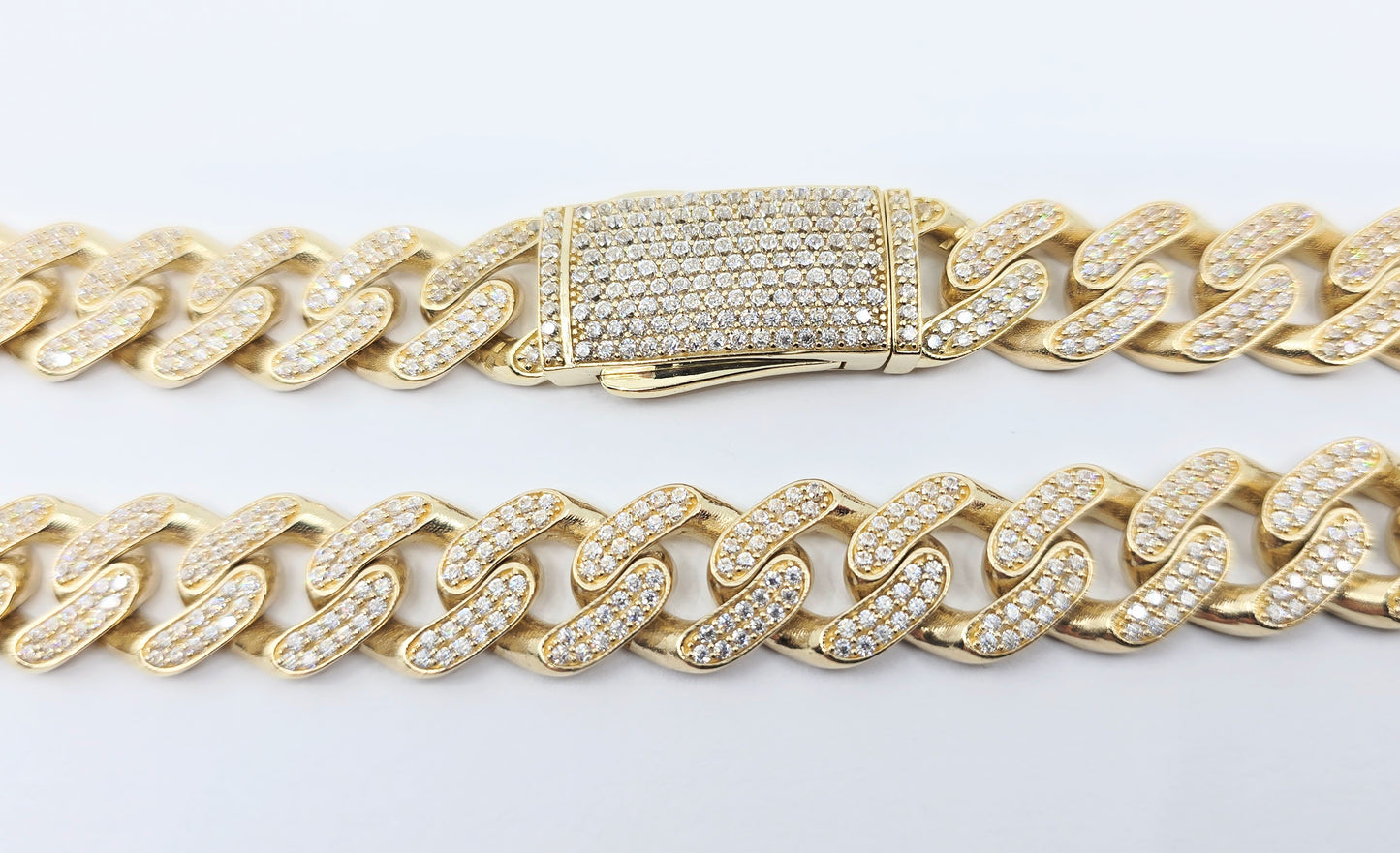 Large 14K Yellow Gold Cuban Link CZ Chain Necklace