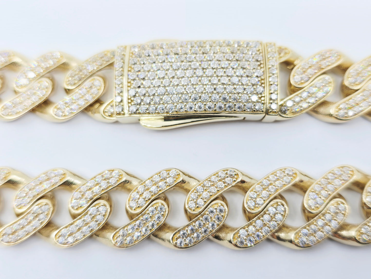 Large 14K Yellow Gold Cuban Link CZ Chain Necklace