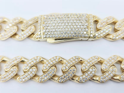 Large 14K Yellow Gold Cuban Link CZ Chain Necklace