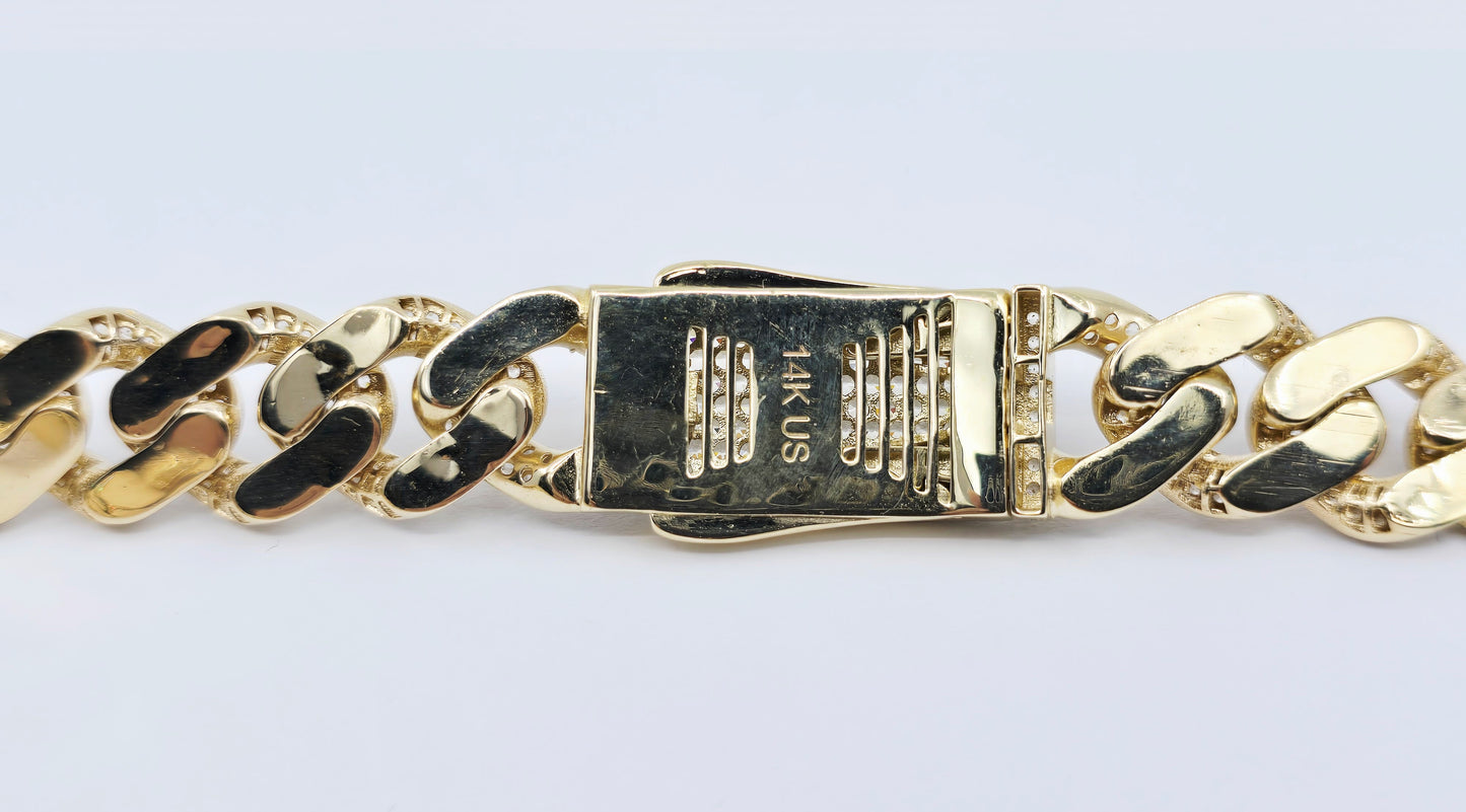 Large 14K Yellow Gold Cuban Link CZ Chain Necklace